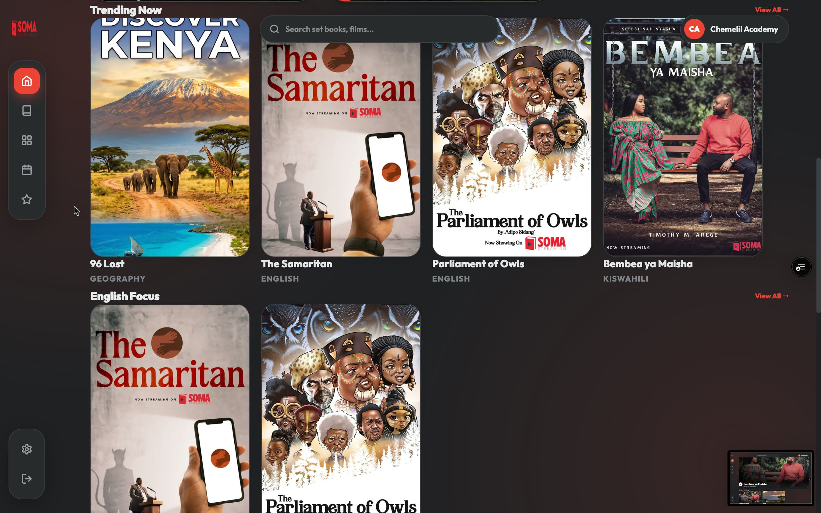 Soma Streaming — trending titles and category filters